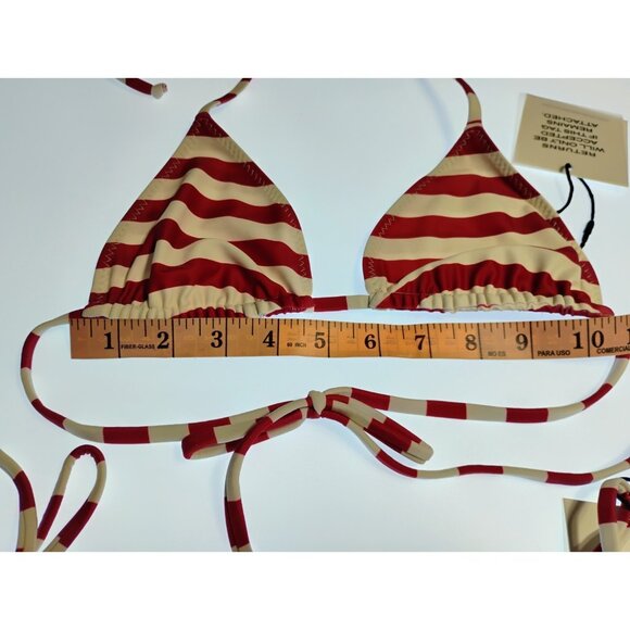 SAME LOS ANGELES Set 2pc Bikiny Swim Top Mediu Bottom High Weist Stripeed burgan - Picture 7 of 10
